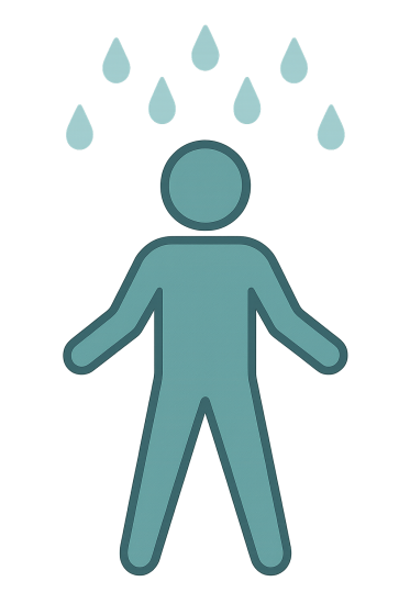 Pictogramme d'un personnage avec des gouttes d'eau